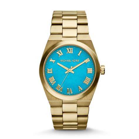 gold and turquoise michael kors watch|michael kors goldtone watch.